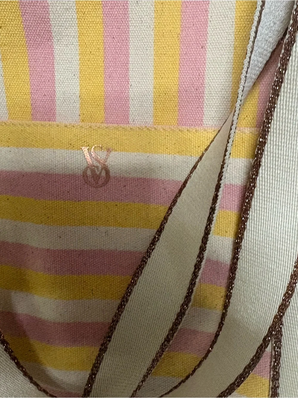 VS Striped Canvas Tote Bag in Pink, Yellow & White